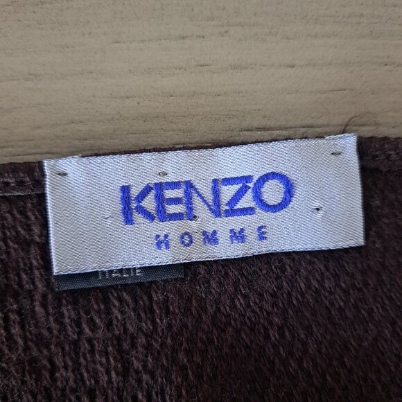 KENZO Homme Italy Luxurious Reversible Wool Backed Silk Scarf Chocolate 60"x13" - Picture 6 of 15